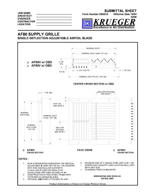 Submittal Sheet for AF80 Supply Grille