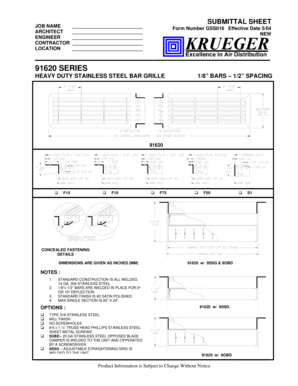 Submittal Sheet for Heavy Duty Stainless Steel Bar Grille