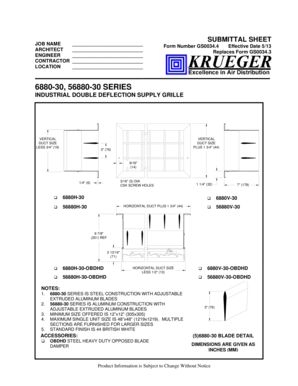 Submittal Sheet for Industrial Double Deflection Supply Grille