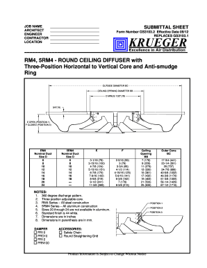 Submittal Sheet for Round Ceiling Diffuser