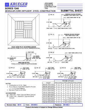 Modular Core Diffuser Submittal Sheet