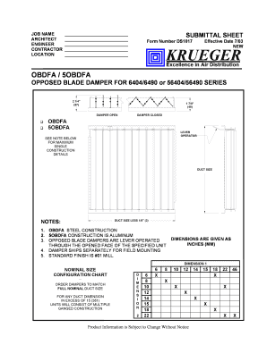 Submittal Sheet for Opposed Blade Damper
