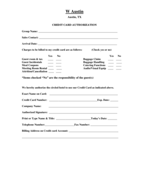 W Austin Credit Card Authorization