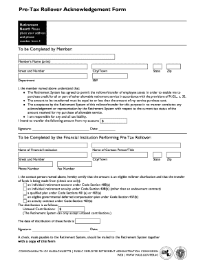 Pre-Tax Rollover Acknowledgement Form