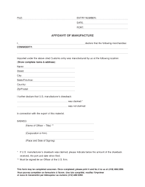 Affidavit of Manufacture