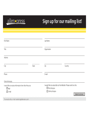 Allen Press Mailing List Signup Form