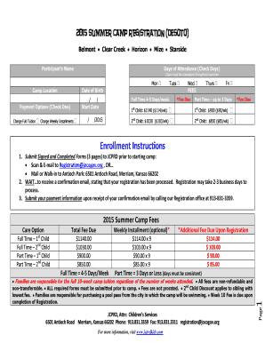 2015 Summer Camp Registration Form