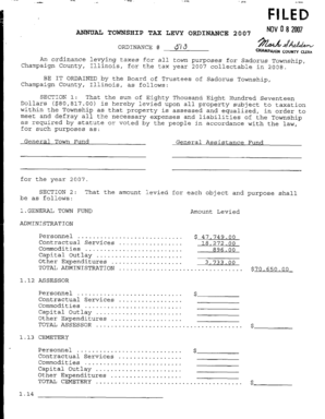 TAX LEVY ORDINANCE CHAMPAIGN TOWNSHIP, ILLINOIS ...