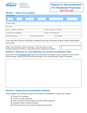 2015 Ontario Property Assessment Reconsideration Form