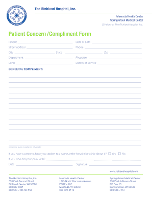Patient Concern Compliment Form