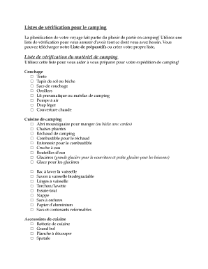 Listes de vérification pour le camping