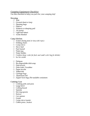 Camping Equipment Checklist
