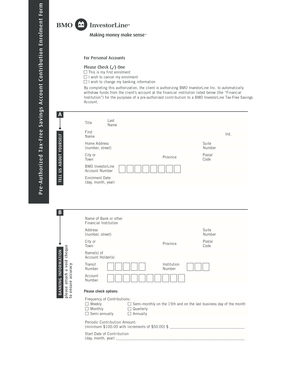 Pre-Authorized Tax-Free Savings Account Contribution Enrolment Form