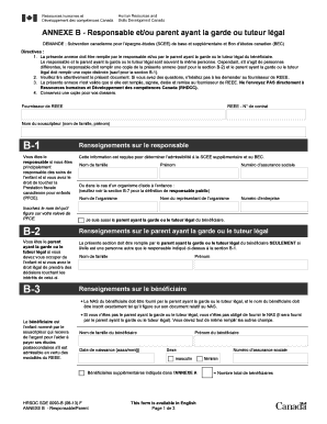 Annexe B - Responsable et/ou parent ayant la garde ou tuteur légal