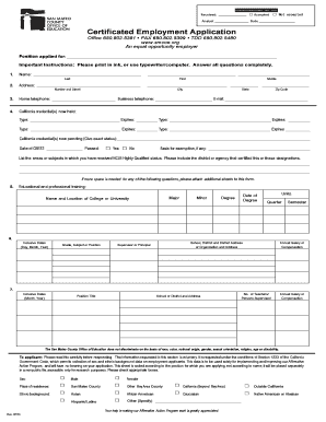 Certificated Employment Application