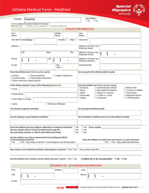 Special Olympics Kentucky Medical Form