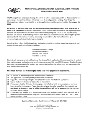 Maricopa Grant Application for Dual Enrollment Students
