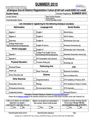 Peoria Unified School District Student Enrollment Form