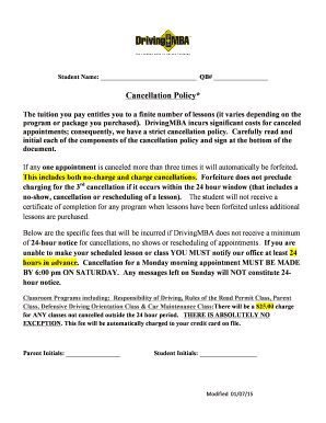 DrivingMBA Cancellation Policy Form