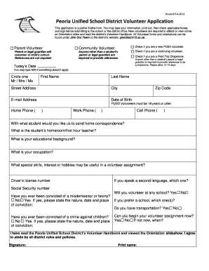 Peoria Unified School District Volunteer Application