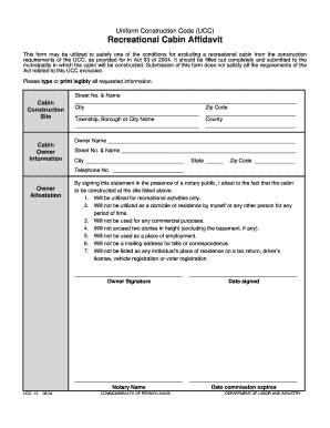 Recreational Cabin Affidavit