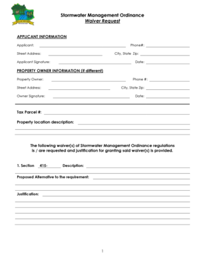 Stormwater Management Ordinance Waiver Request