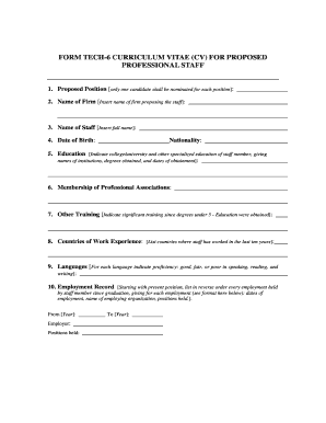 Curriculum Vitae for Professional Staff