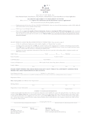 Our Military Kids Grant Application