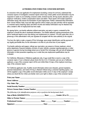 Authorization Form for Consumer Reports
