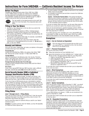 California Resident Income Tax Return Form 540/540A