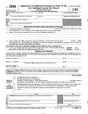 Form 2688 US Individual Income Tax Return Extension