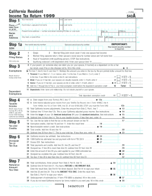 California Resident Income Tax Return 540A
