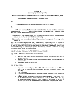 Application for Refund of CENVAT Credit