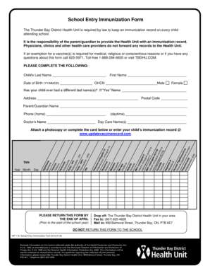 School Entry Immunization Form