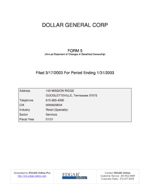 Form 5 Annual Statement of Changes in Beneficial Ownership