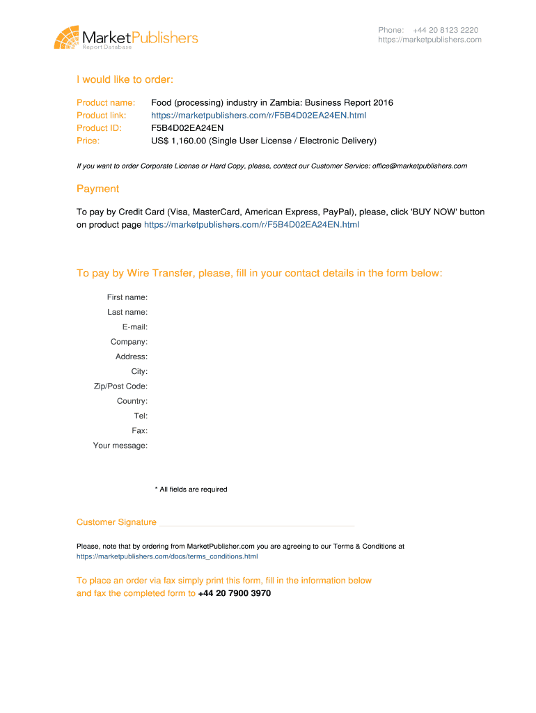 Fillable Online Food processing industry in Zambia Business Report 2016