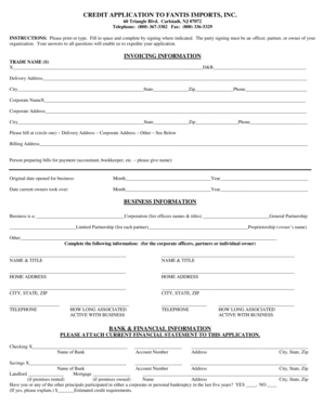 Credit Application for Fantis Imports