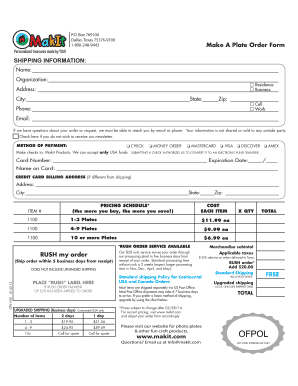 Make A Plate Order Form