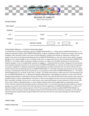 Release of Liability for Racers Under 18