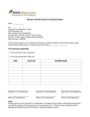 Request to Modify Mutual Fund Dividend Option