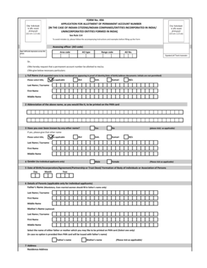 Permanent Account Number Application Form 49A