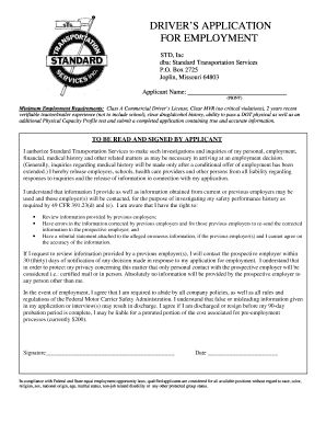 Driver Application for Employment