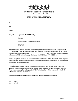 WIOA Funding Approval Letter