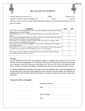 Declaration by Importer Form C105