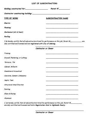 Subcontractor Certification Form
