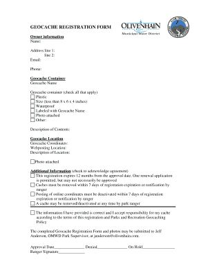Geocache Registration Form