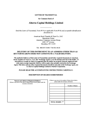 Letter of Transmittal for Common Stock