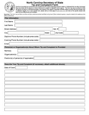 North Carolina Business Tip and Complaint Form