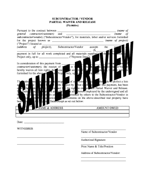 Florida Subcontractor Partial Waiver and Release