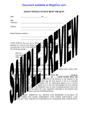 10 Day Notice to Pay Rent or Quit